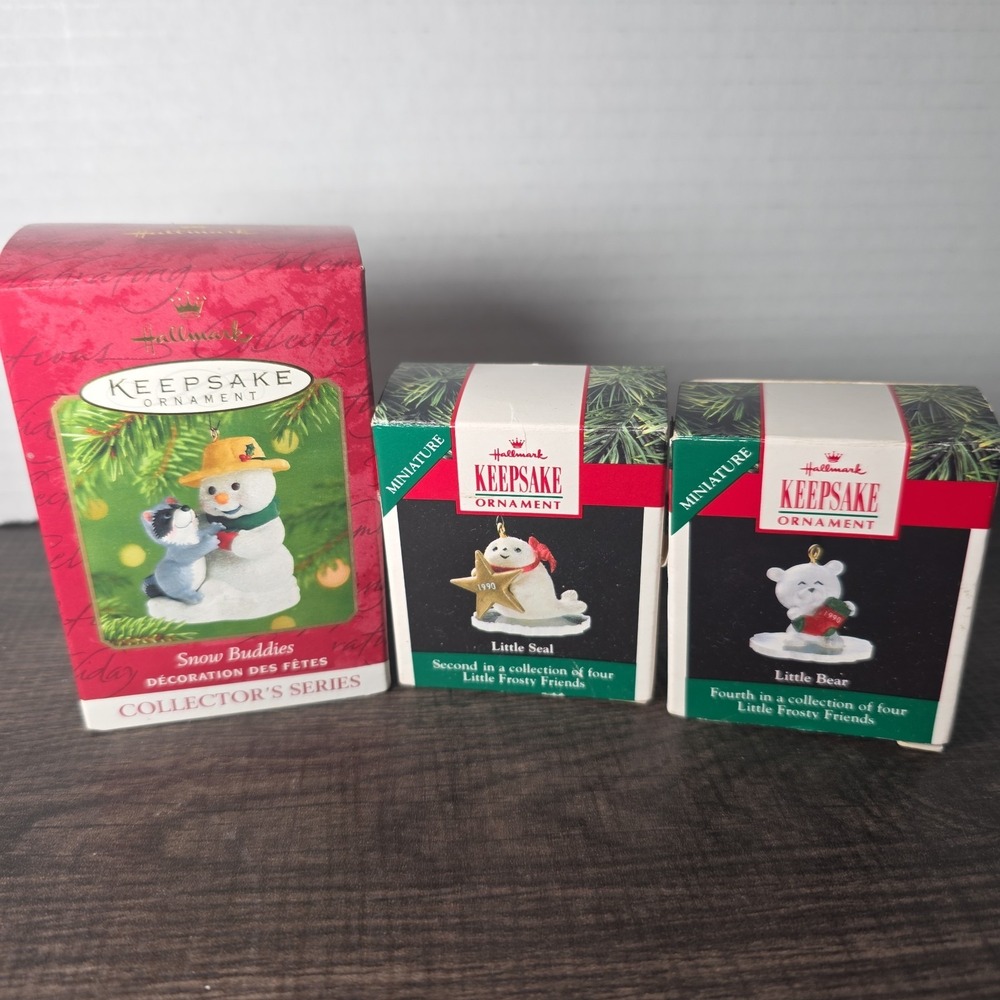 Hallmark Keepsake Ornaments Snow Buddies Collectible 1990 & 2001 Set Of 3